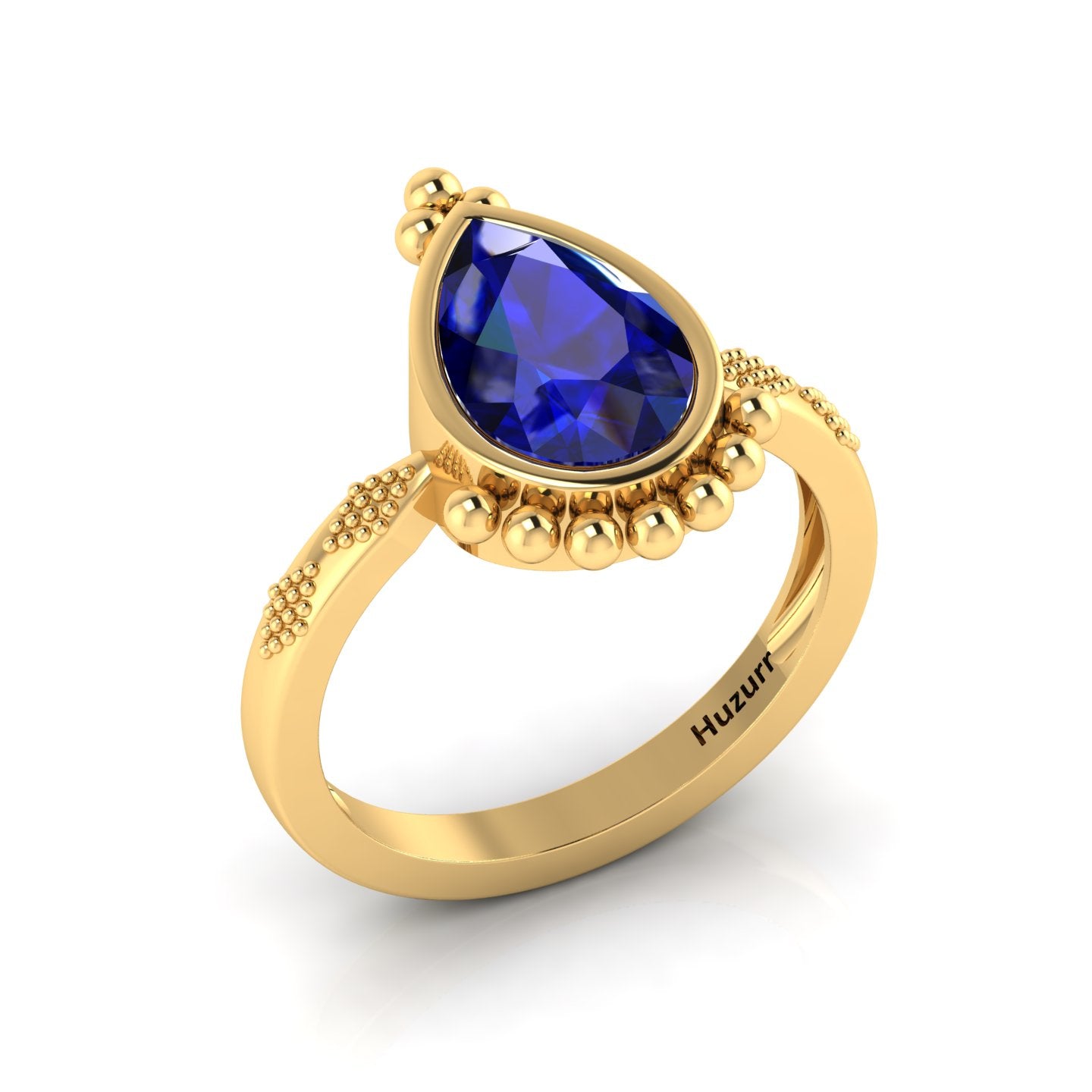 Enchanting Blue Sapphire Pear Halo Gold Plated Ring
