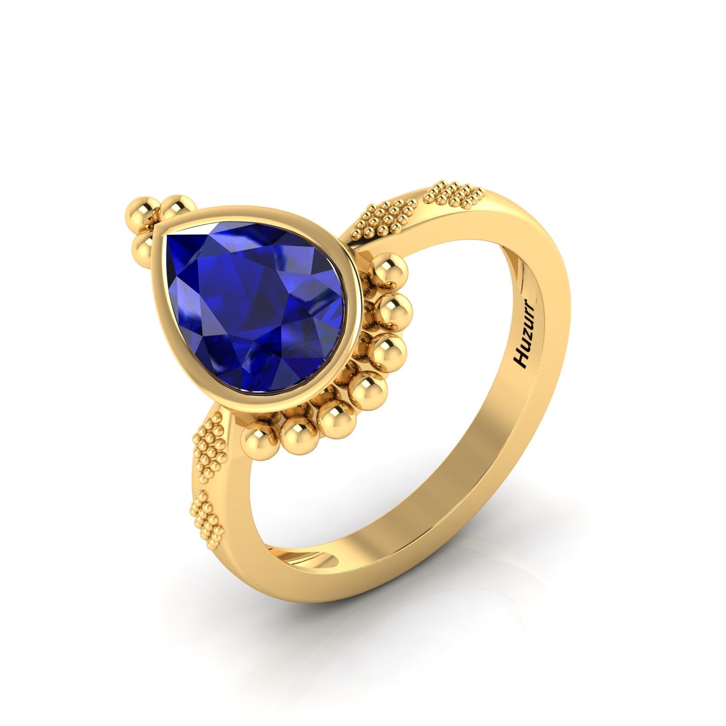 Enchanting Blue Sapphire Pear Halo Gold Plated Ring