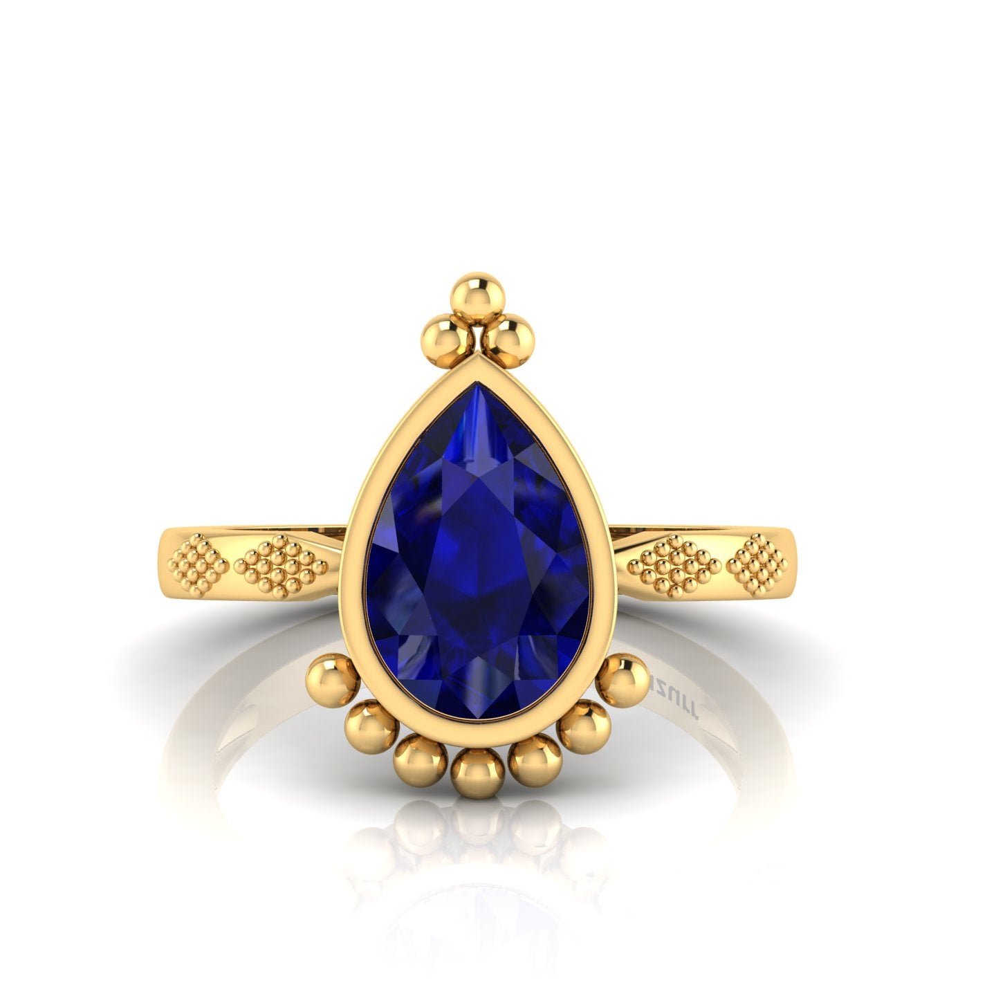 Enchanting Blue Sapphire Pear Halo Gold Plated Ring