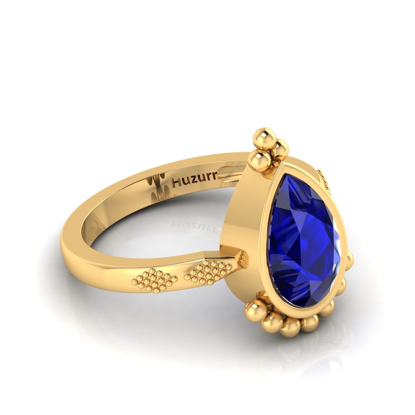 Enchanting Blue Sapphire Pear Halo Gold Plated Ring