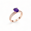 Oval Sparkling Solitaire Blue Sapphire Rose Gold Plated Diamond Ring