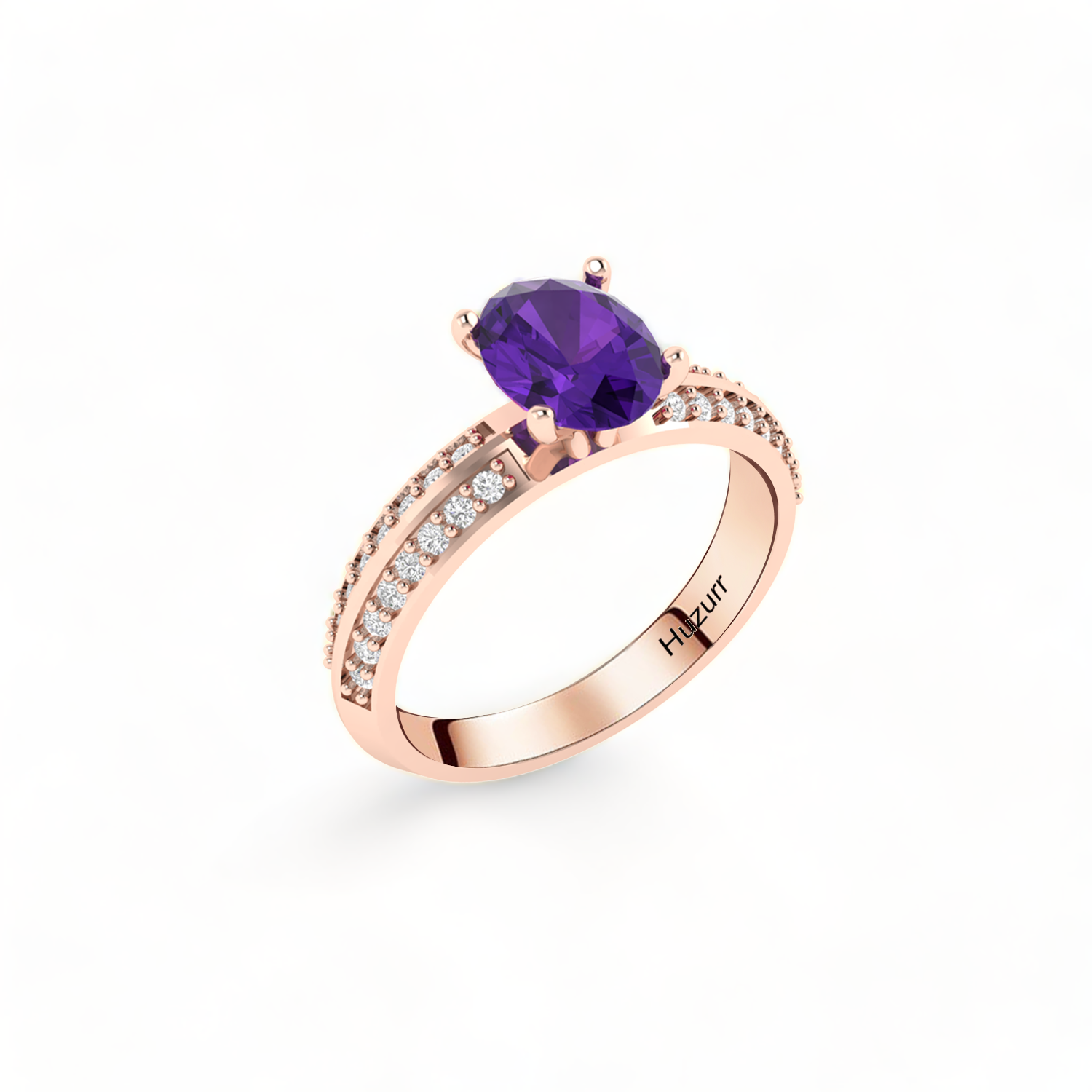 Oval Sparkling Solitaire Blue Sapphire Rose Gold Plated Diamond Ring