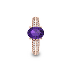 Oval Sparkling Solitaire Blue Sapphire Rose Gold Plated Diamond Ring