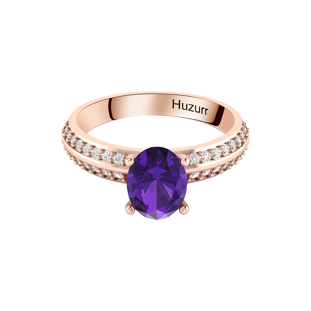 Oval Sparkling Solitaire Blue Sapphire Rose Gold Plated Diamond Ring