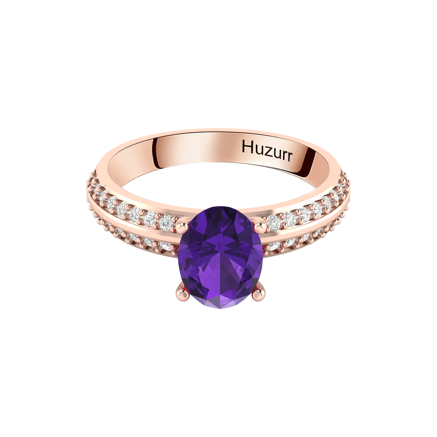 Oval Sparkling Solitaire Blue Sapphire Rose Gold Plated Diamond Ring