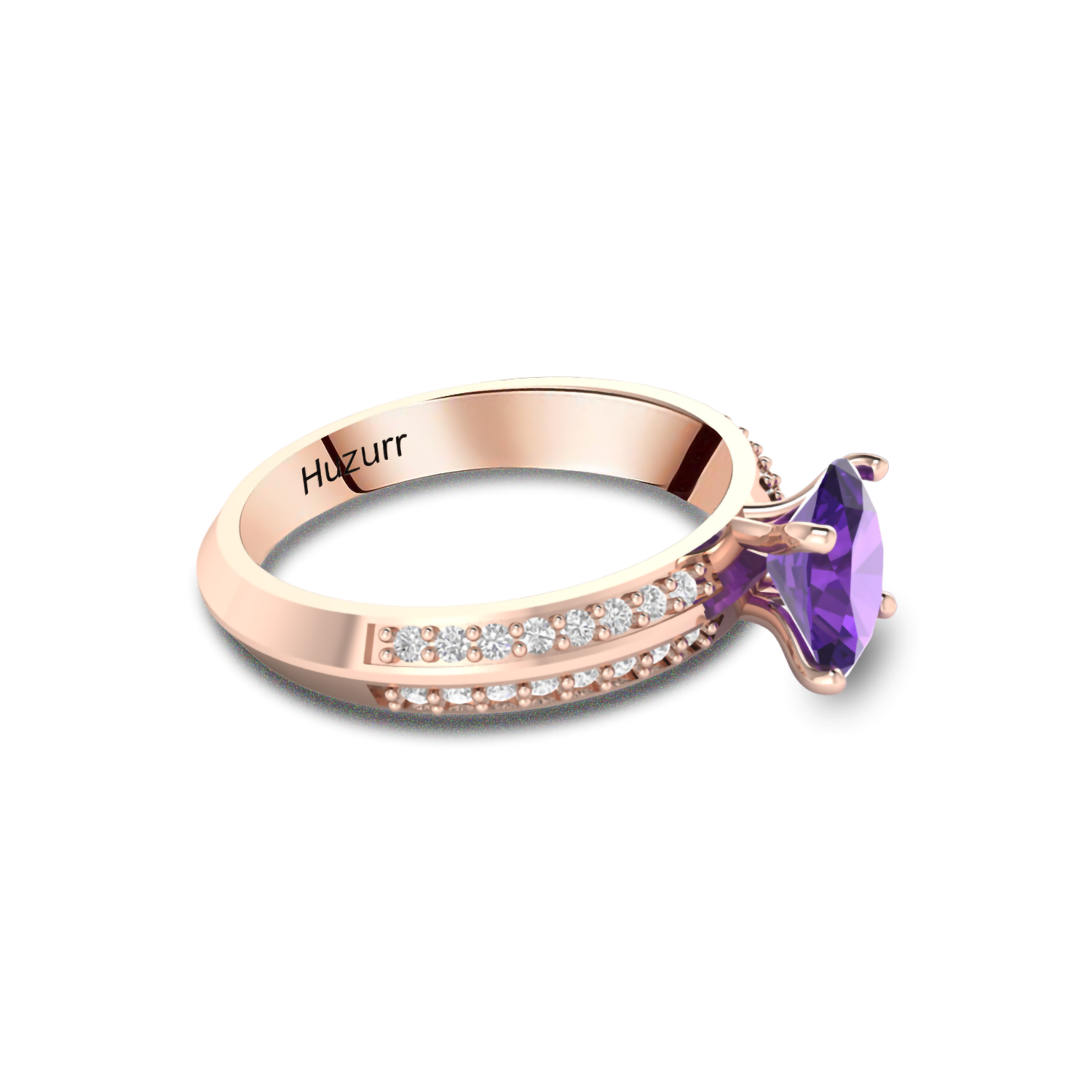 Oval Sparkling Solitaire Blue Sapphire Rose Gold Plated Diamond Ring