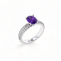 Oval Sparkling Solitaire Blue Sapphire Sterling Silver Diamond Ring