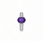 Oval Sparkling Solitaire Blue Sapphire Sterling Silver Diamond Ring