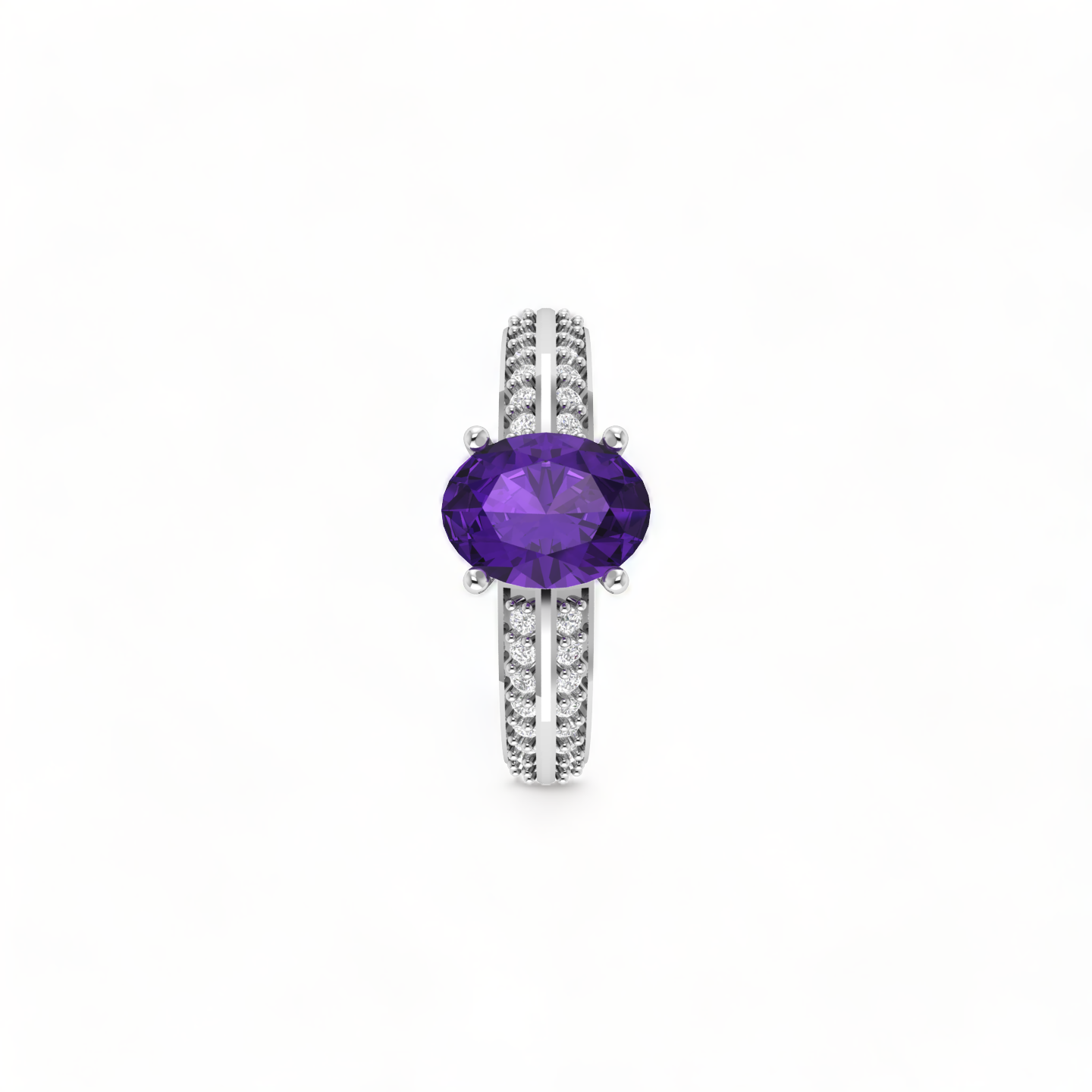 Oval Sparkling Solitaire Blue Sapphire Sterling Silver Diamond Ring