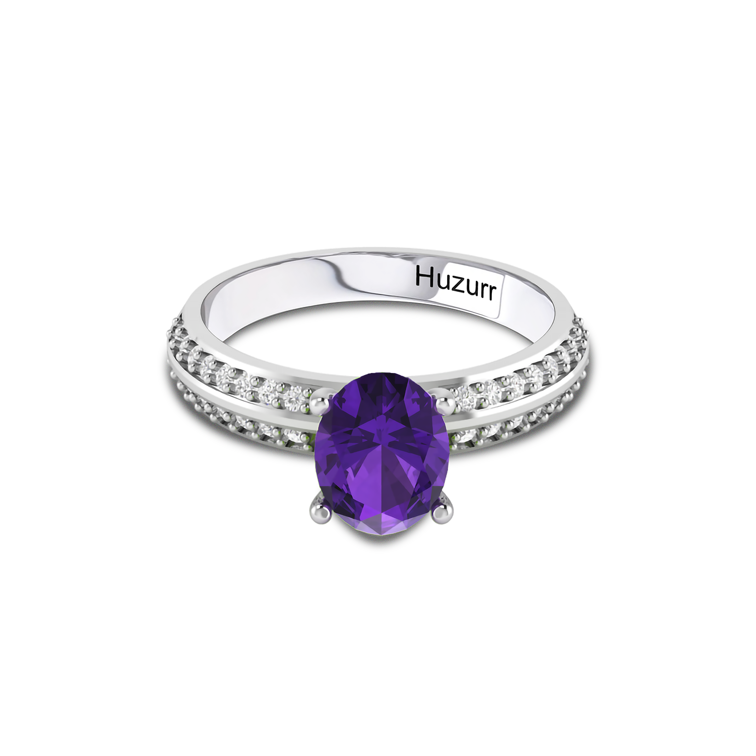 Oval Sparkling Solitaire Blue Sapphire Sterling Silver Diamond Ring