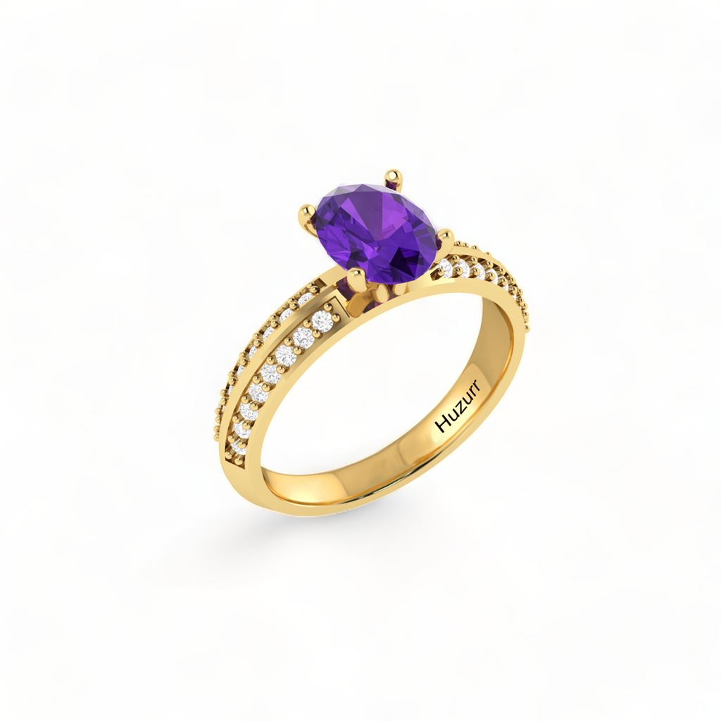 Oval Sparkling Solitaire Blue Sapphire Gold Plated Diamond Ring