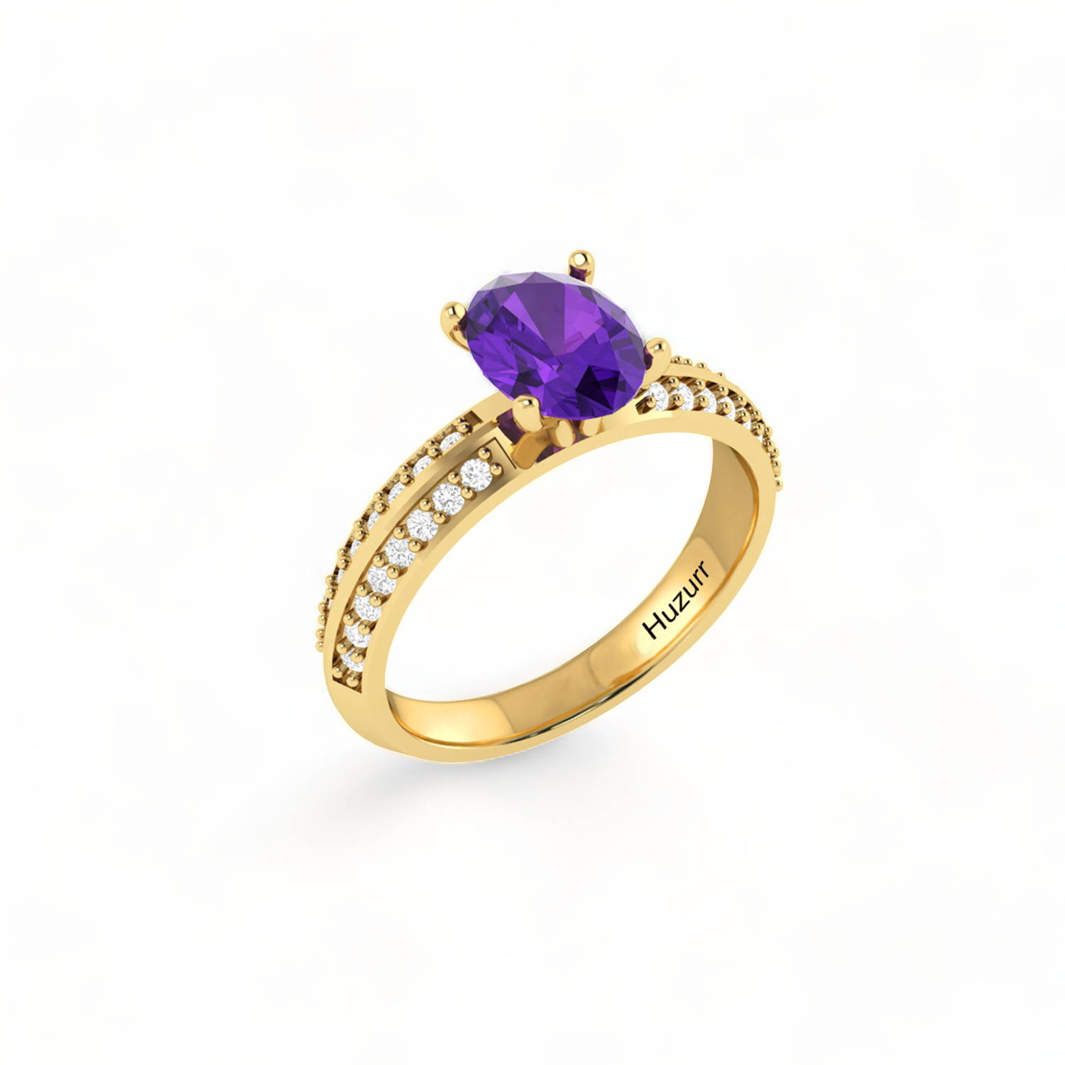 Oval Sparkling Solitaire Blue Sapphire Gold Plated Diamond Ring