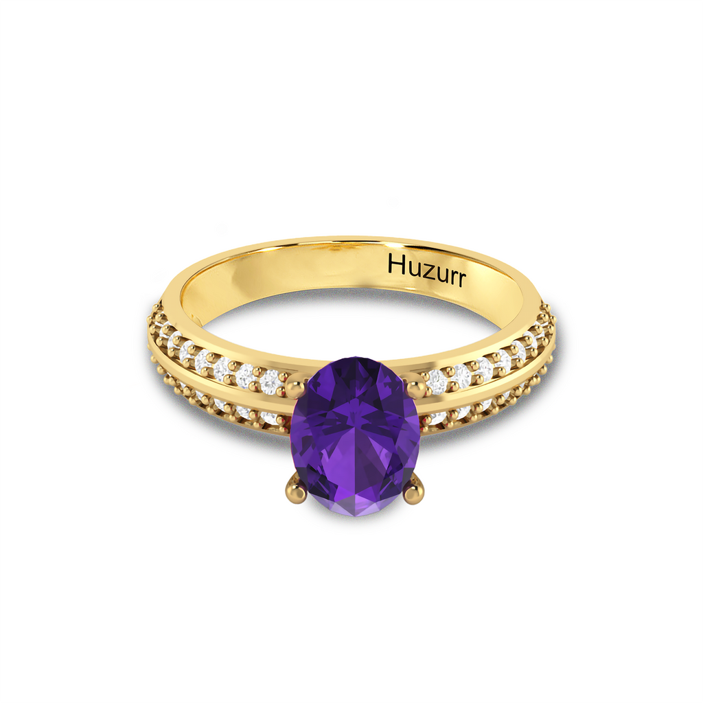Oval Sparkling Solitaire Blue Sapphire Gold Plated Diamond Ring