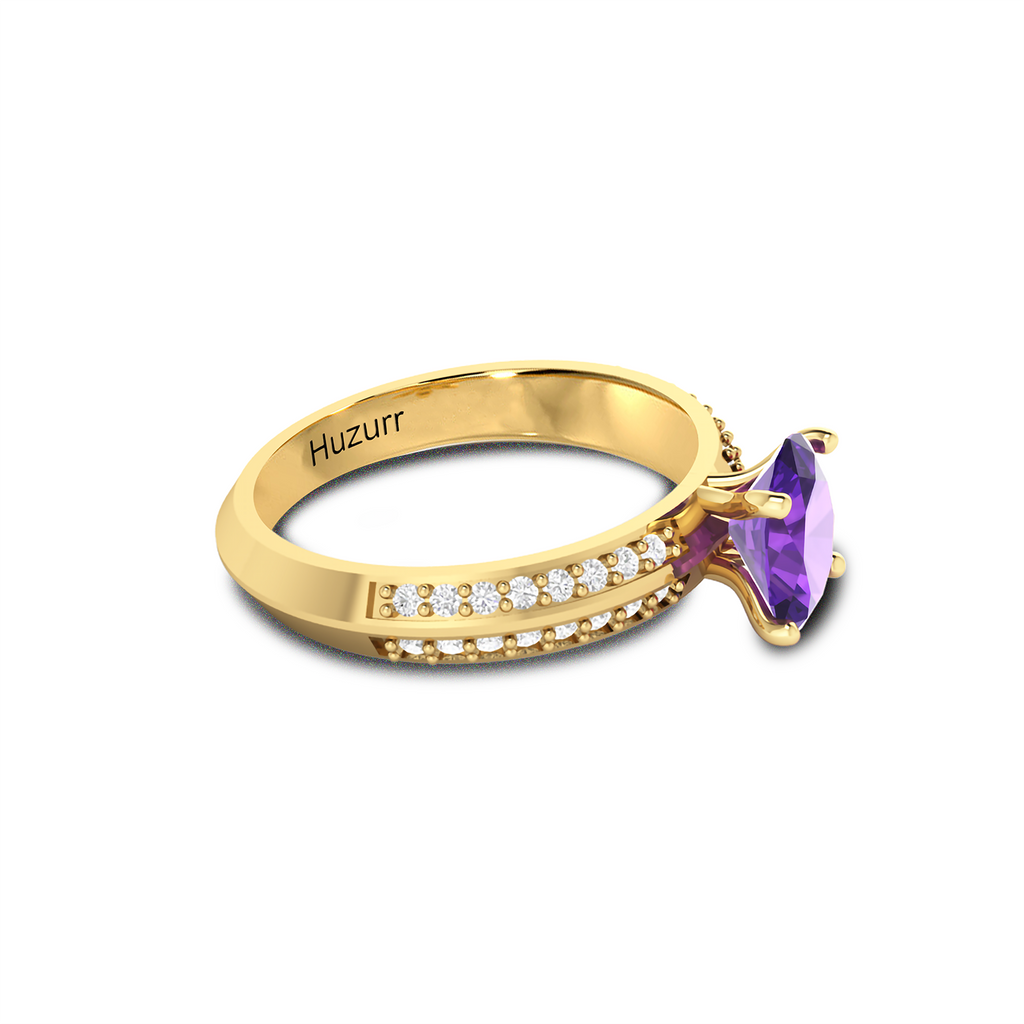 Oval Sparkling Solitaire Blue Sapphire Gold Plated Diamond Ring