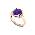 Sparkling Oval Blue Sapphire Diamond Rose Gold Plated Ring