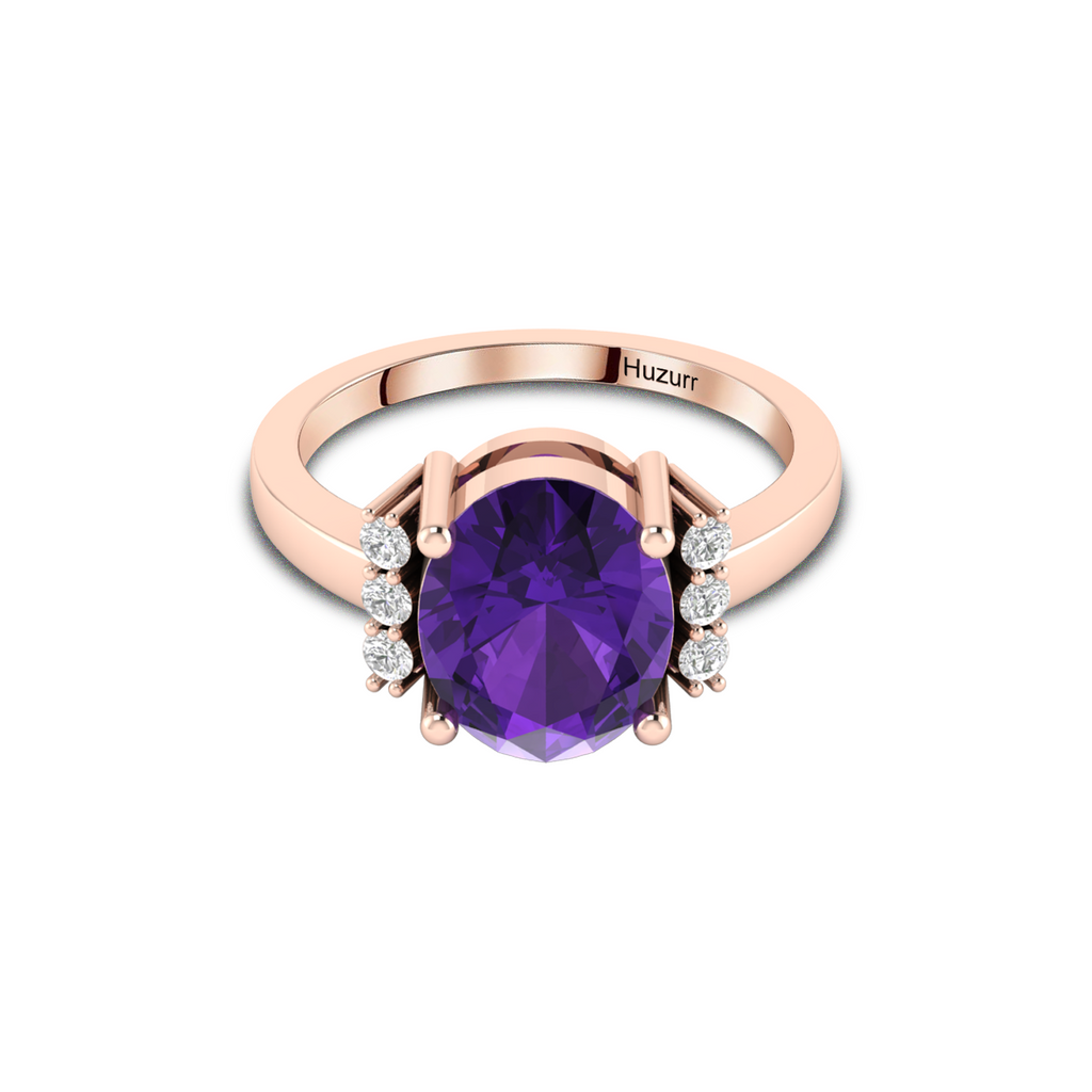 Sparkling Oval Blue Sapphire Diamond Rose Gold Plated Ring