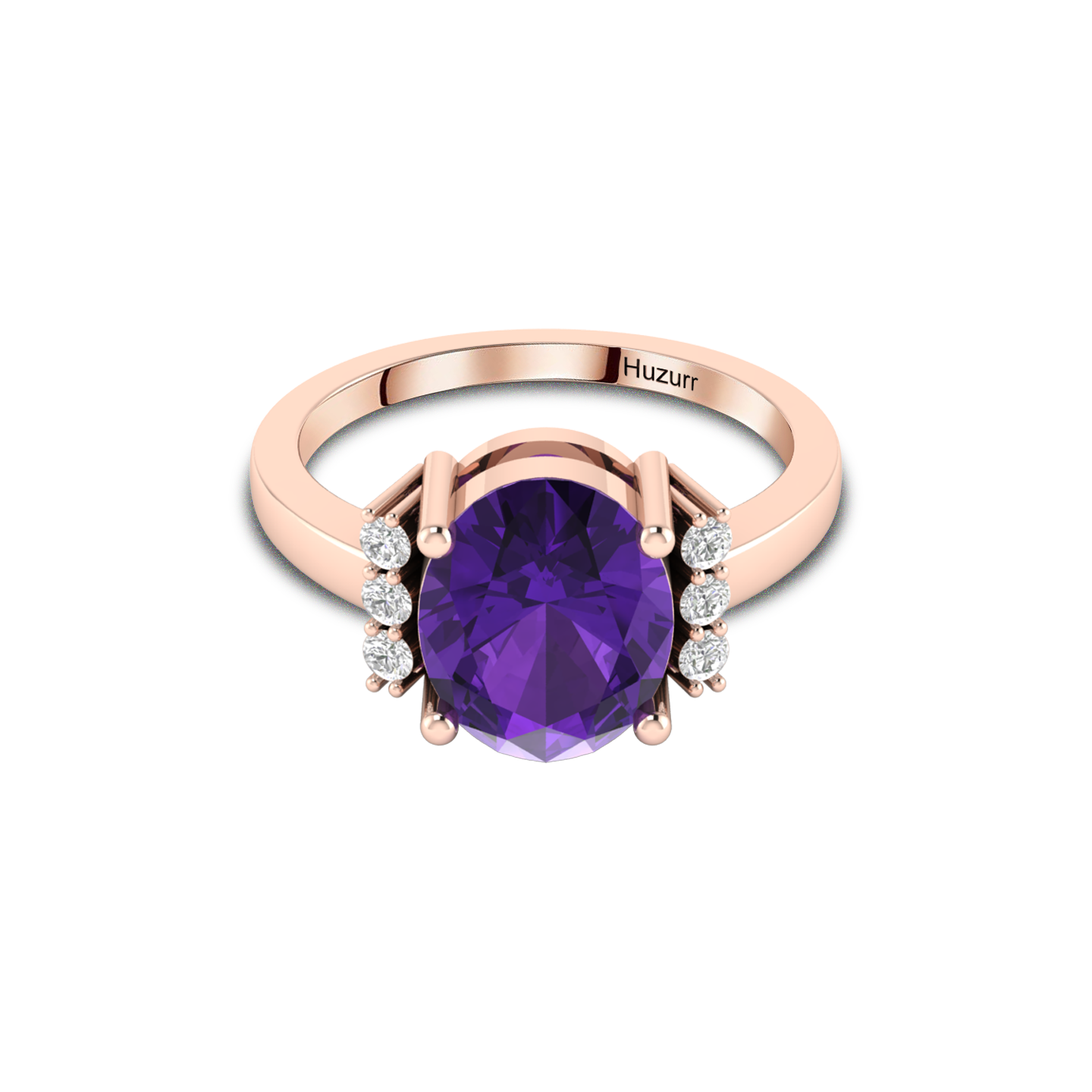 Sparkling Oval Blue Sapphire Diamond Rose Gold Plated Ring