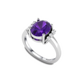 Sparkling Oval Blue Sapphire Diamond Silver Ring