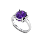 Sparkling Oval Blue Sapphire Diamond Silver Ring