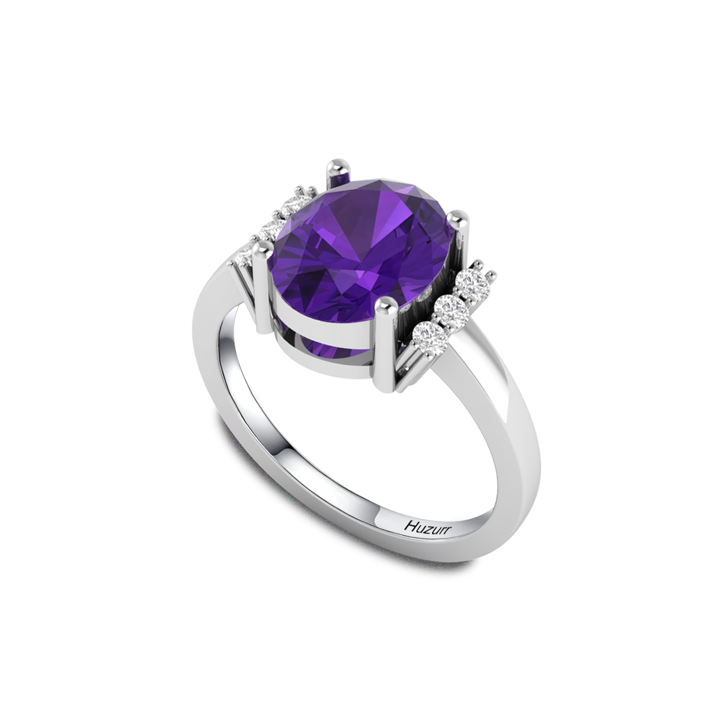 Sparkling Oval Blue Sapphire Diamond Silver Ring