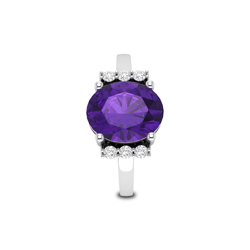 Sparkling Oval Blue Sapphire Diamond Silver Ring