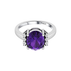 Sparkling Oval Blue Sapphire Diamond Silver Ring