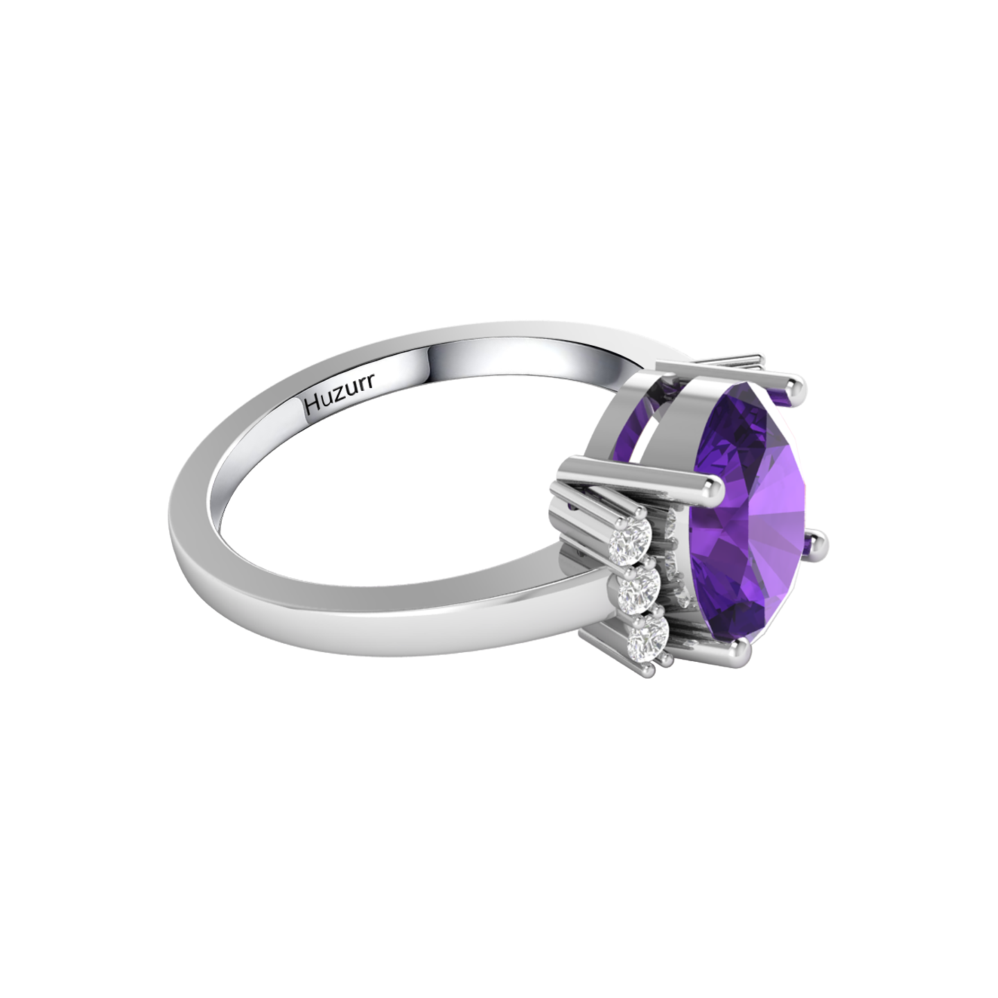 Sparkling Oval Blue Sapphire Diamond Silver Ring