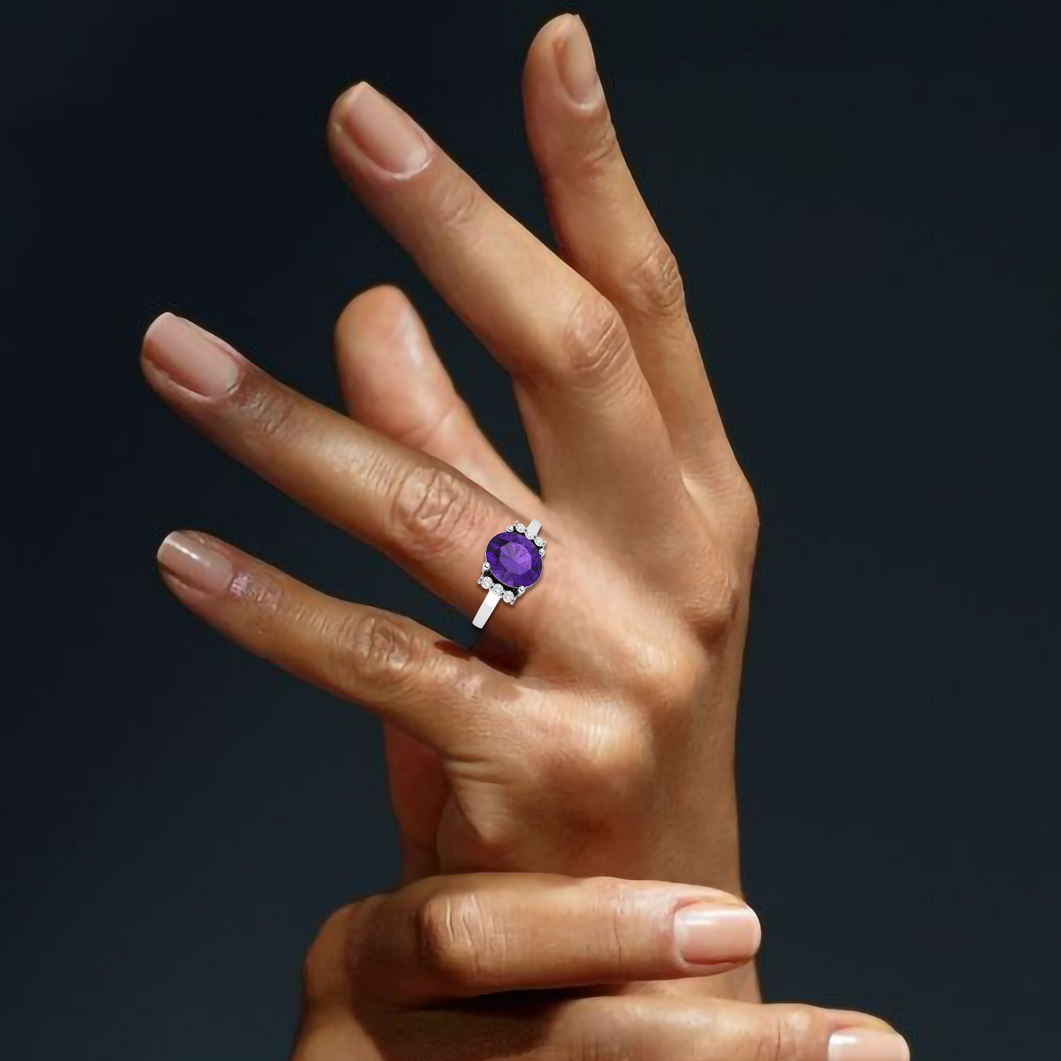 Sparkling Oval Blue Sapphire Diamond Silver Ring