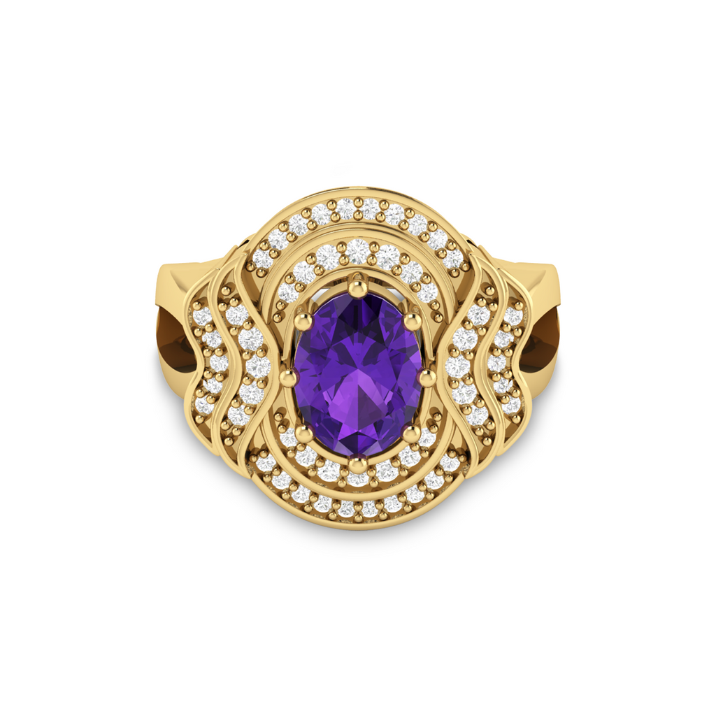 Queen Era Diamond Blue Sapphire Gold Plated Ring For Women's