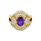 Queen Era Diamond Blue Sapphire Gold Plated Ring For Women's