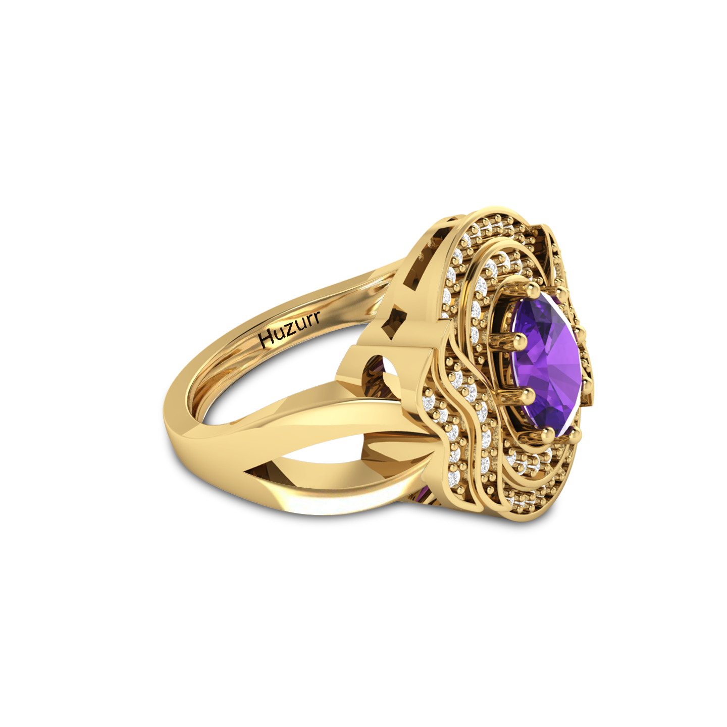 Queen Era Diamond Blue Sapphire Gold Plated Ring For Women's