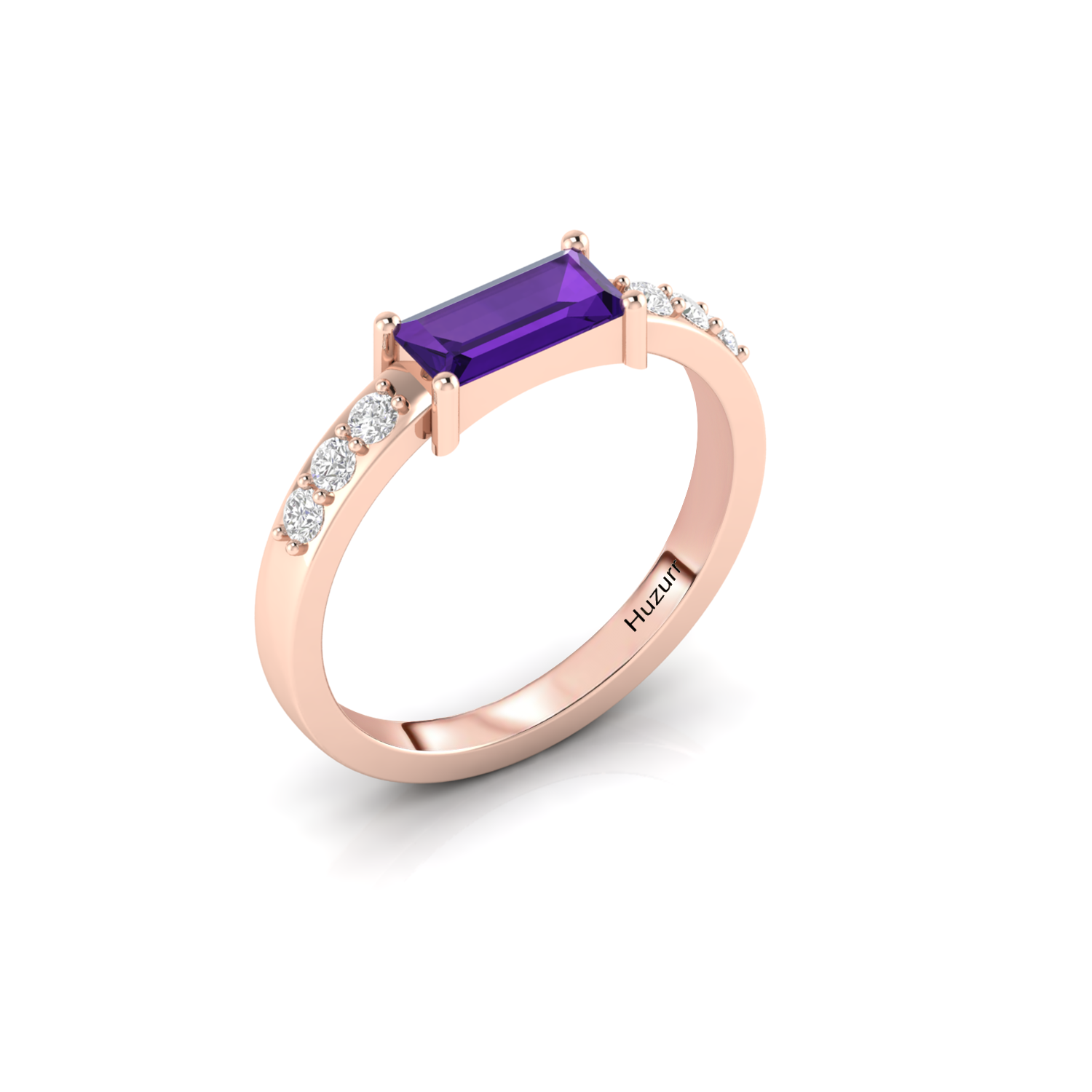 Gorgeous Rose Gold Plated Diamond Ring in Emerald Cut Blue Sapphire