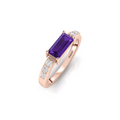 Gorgeous Rose Gold Plated Diamond Ring in Emerald Cut Blue Sapphire