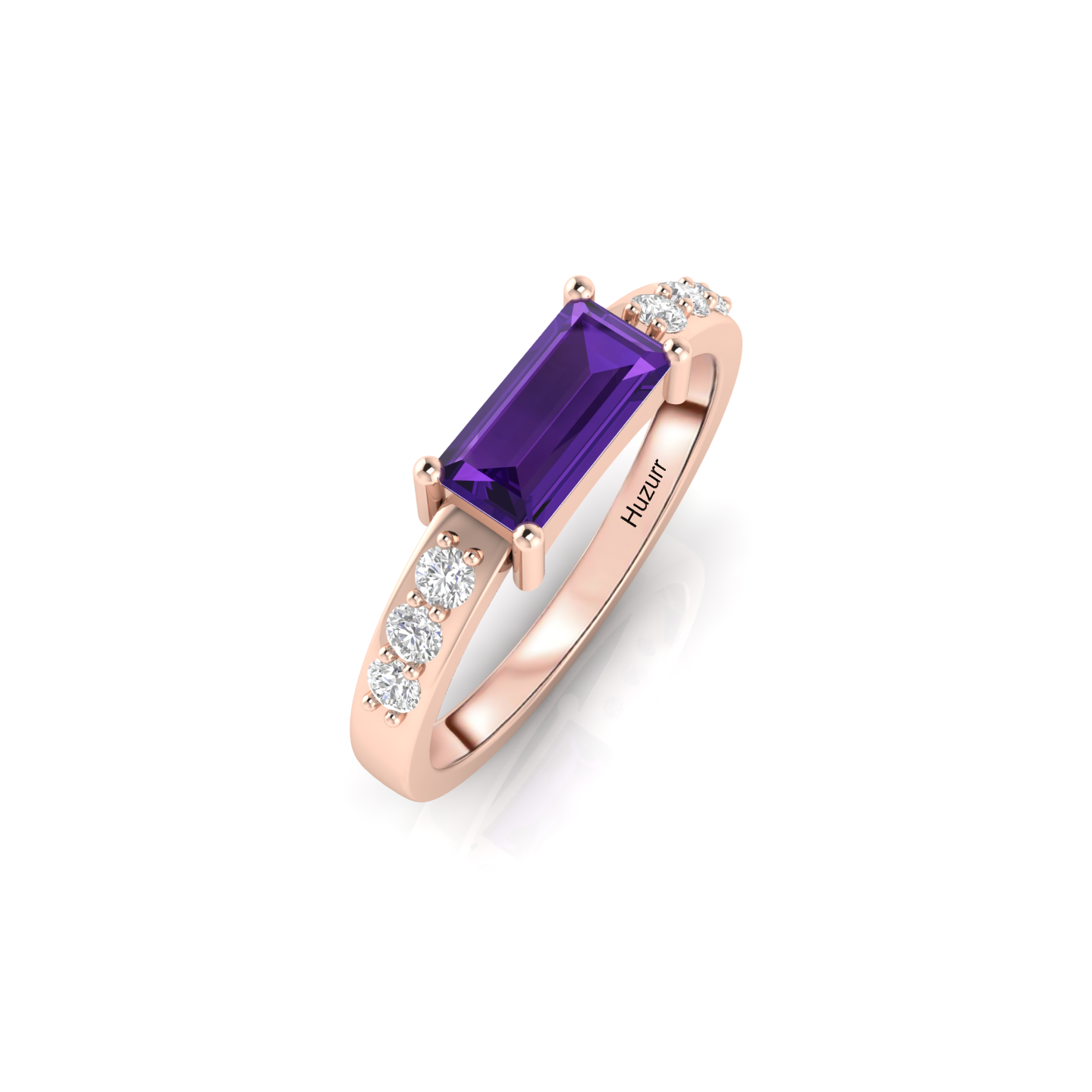 Gorgeous Rose Gold Plated Diamond Ring in Emerald Cut Blue Sapphire