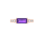 Gorgeous Rose Gold Plated Diamond Ring in Emerald Cut Blue Sapphire