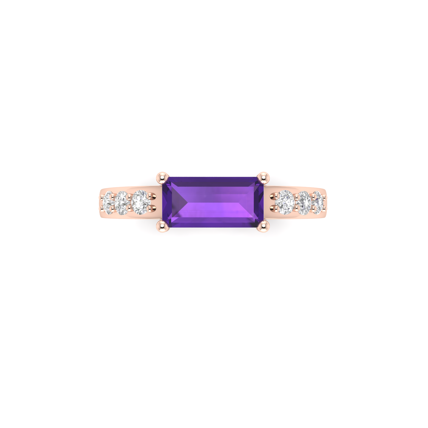 Gorgeous Rose Gold Plated Diamond Ring in Emerald Cut Blue Sapphire