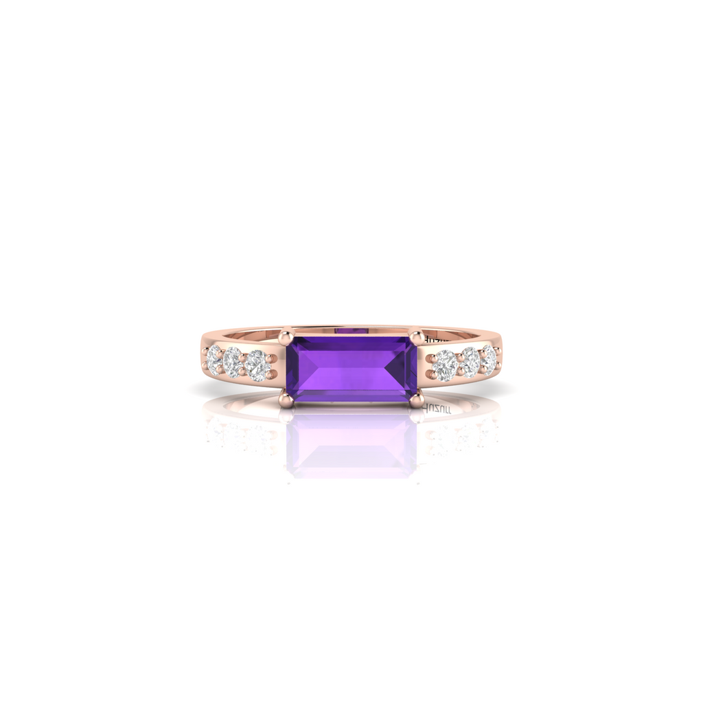 Gorgeous Rose Gold Plated Diamond Ring in Emerald Cut Blue Sapphire