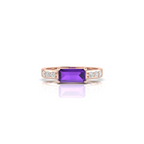 Gorgeous Rose Gold Plated Diamond Ring in Emerald Cut Blue Sapphire