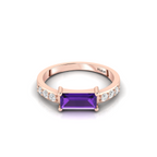 Gorgeous Rose Gold Plated Diamond Ring in Emerald Cut Blue Sapphire