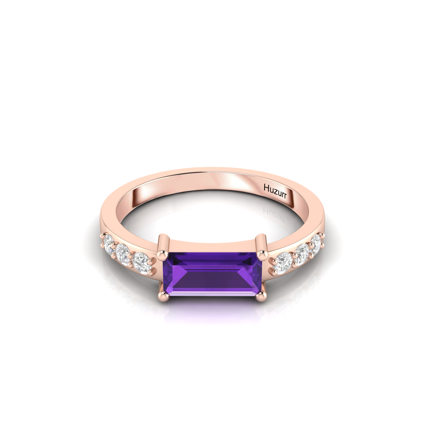 Gorgeous Rose Gold Plated Diamond Ring in Emerald Cut Blue Sapphire