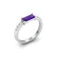 Gorgeous Silver Diamond Ring in Emerald Cut Blue Sapphire