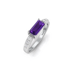 Gorgeous Silver Diamond Ring in Emerald Cut Blue Sapphire