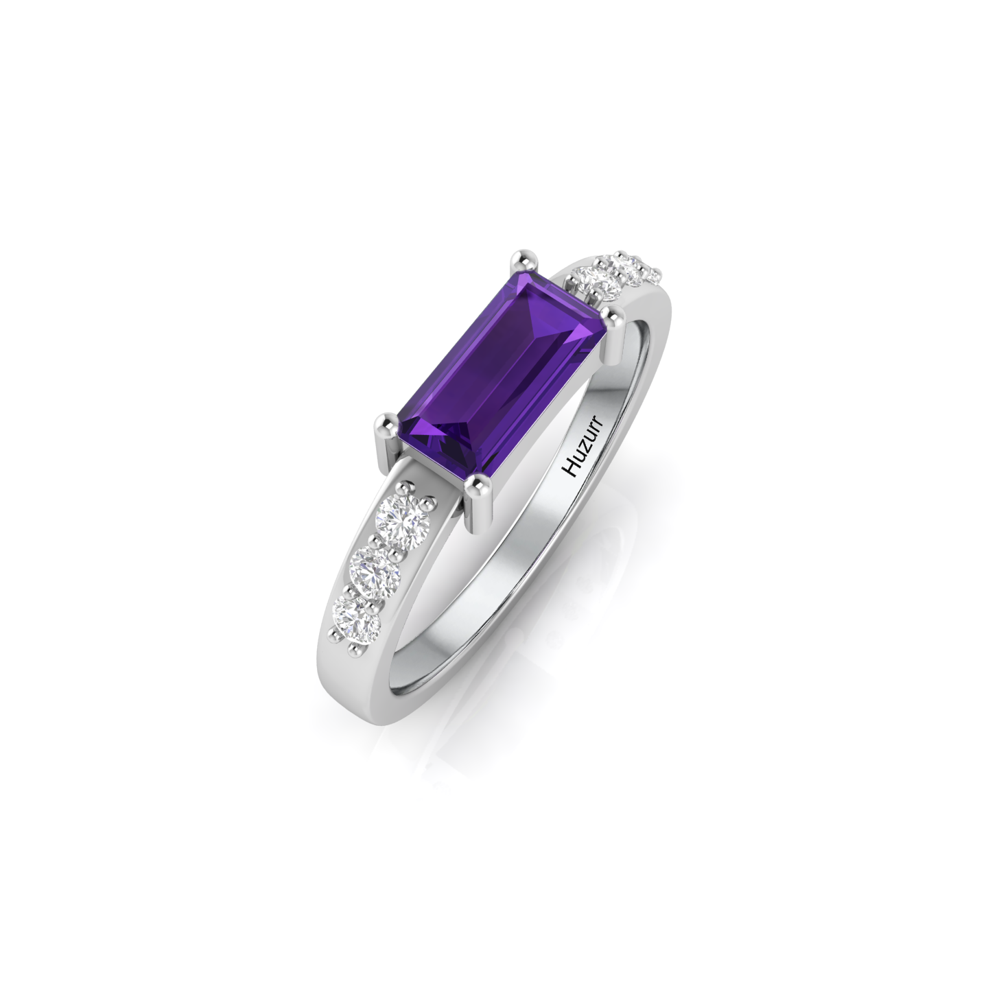 Gorgeous Silver Diamond Ring in Emerald Cut Blue Sapphire