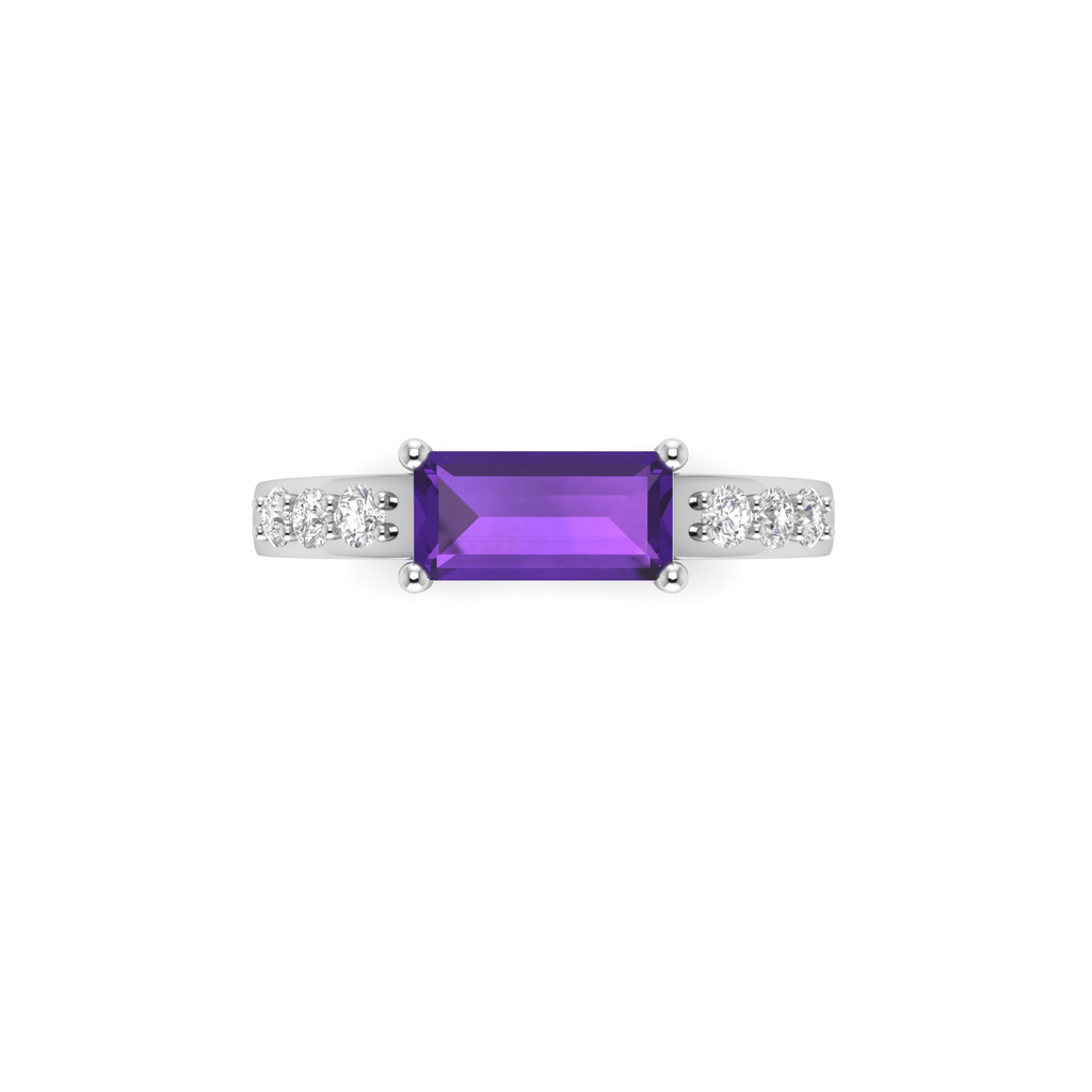 Gorgeous Silver Diamond Ring in Emerald Cut Blue Sapphire