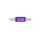 Gorgeous Silver Diamond Ring in Emerald Cut Blue Sapphire