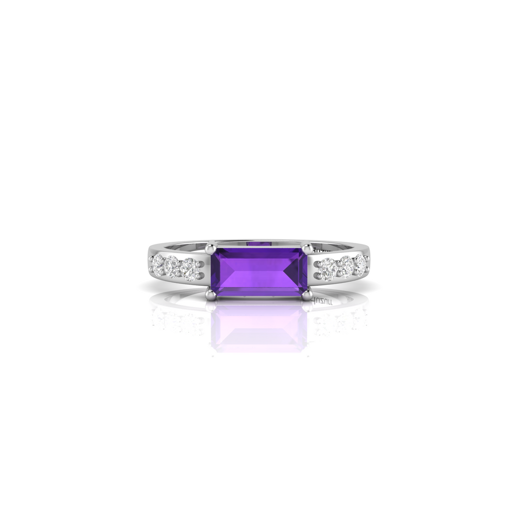 Gorgeous Silver Diamond Ring in Emerald Cut Blue Sapphire