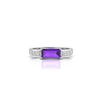 Gorgeous Silver Diamond Ring in Emerald Cut Blue Sapphire