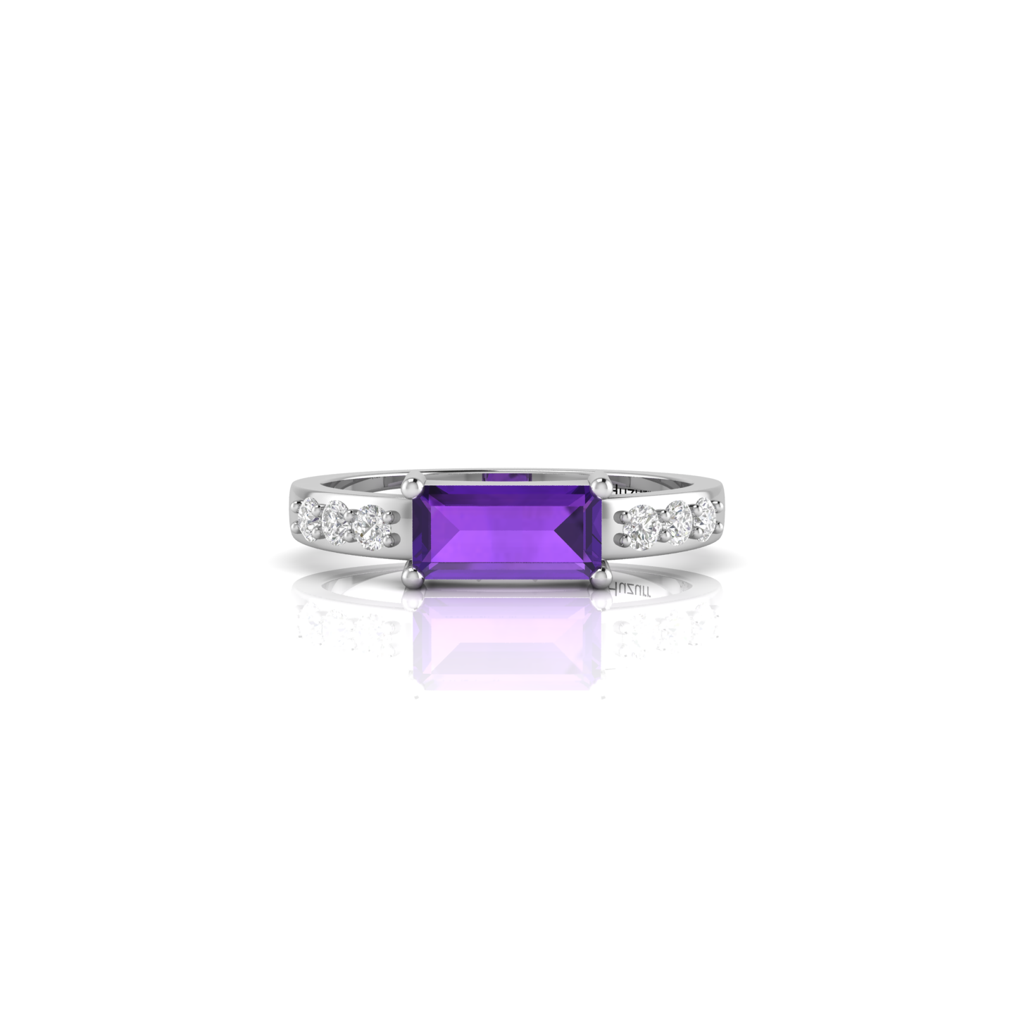 Gorgeous Silver Diamond Ring in Emerald Cut Blue Sapphire