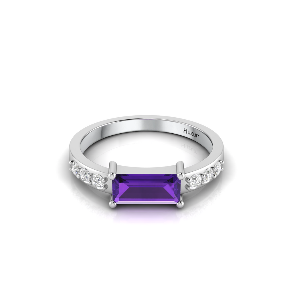 Gorgeous Silver Diamond Ring in Emerald Cut Blue Sapphire