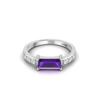 Gorgeous Silver Diamond Ring in Emerald Cut Blue Sapphire